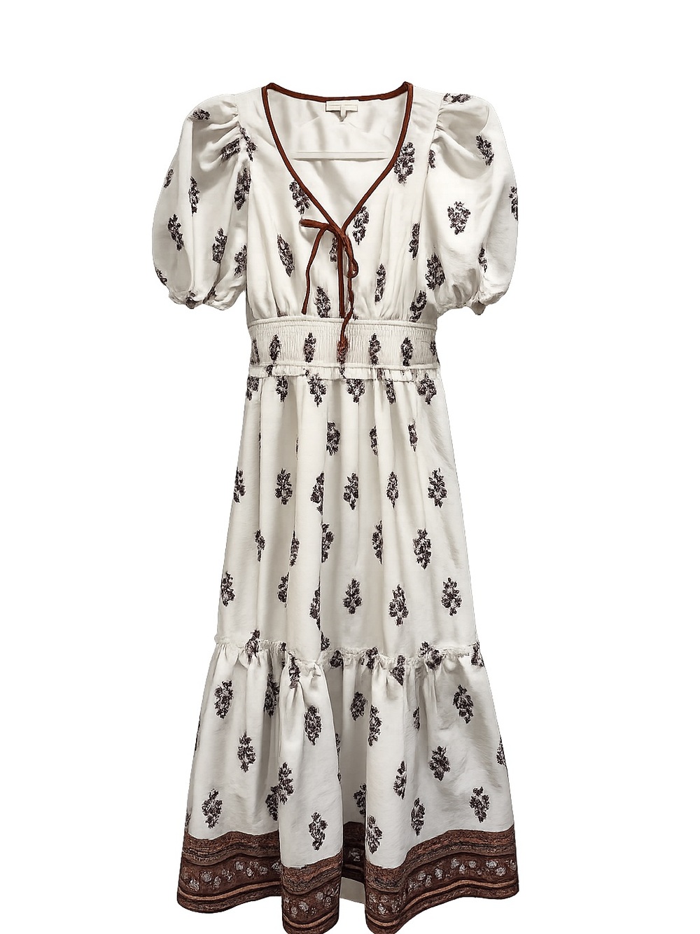 Tuckernuck Puff Sleeve Cream Midi Dress Boho Romantic